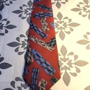 Oscar de la Renta Silk Red Tie with Tan, Blue, Teal, and Black